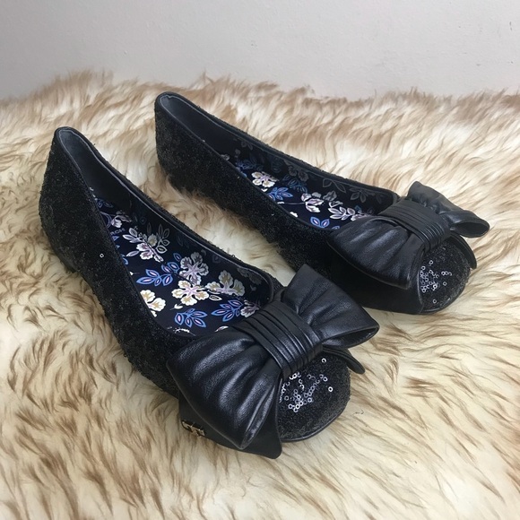 Tory Burch Ballet Sequin Divine Bow Flats Ballerina Sparkly Holiday Bling